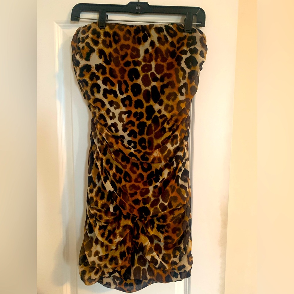 Strapless Leopard Print dress, ruche, lined